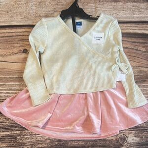 Long-Sleeve Ribbed Wrap-Front Top and Velvet Skirt Set for Toddler Girls